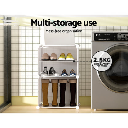 Artiss Shoe Rack DIY Set of 2 Storage Cube Stackable White-Shoe Storage Cabinets-PEROZ Accessories
