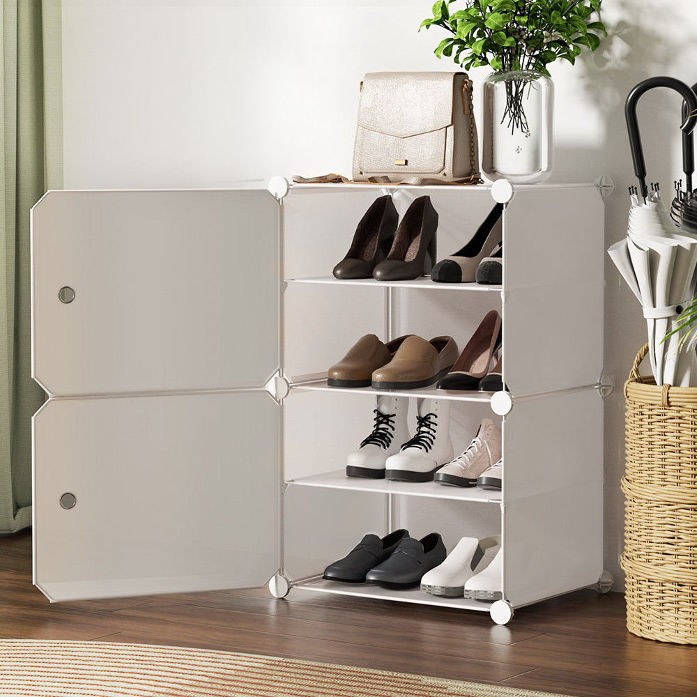 Artiss Shoe Rack DIY Set of 2 Storage Cube Stackable White-Shoe Storage Cabinets-PEROZ Accessories
