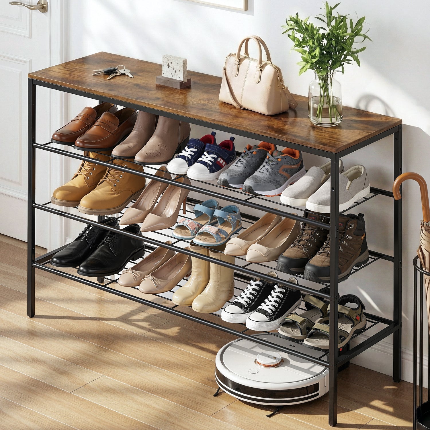 Artiss Shoe Rack 4 tier Storage Organiser Walnut-Furniture > Living Room > Shoe Storage-PEROZ Accessories