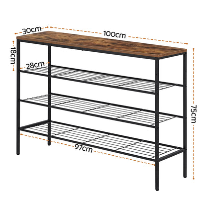 Artiss Shoe Rack 4 tier Storage Organiser Walnut-Furniture > Living Room > Shoe Storage-PEROZ Accessories