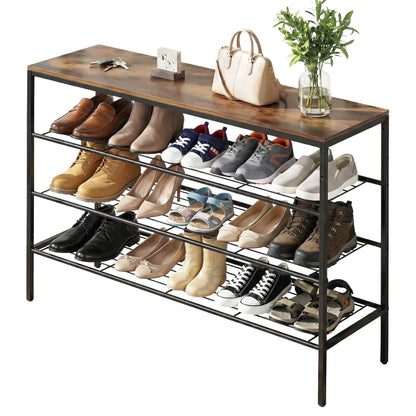 Artiss Shoe Rack 4 tier Storage Organiser Walnut-Furniture > Living Room > Shoe Storage-PEROZ Accessories