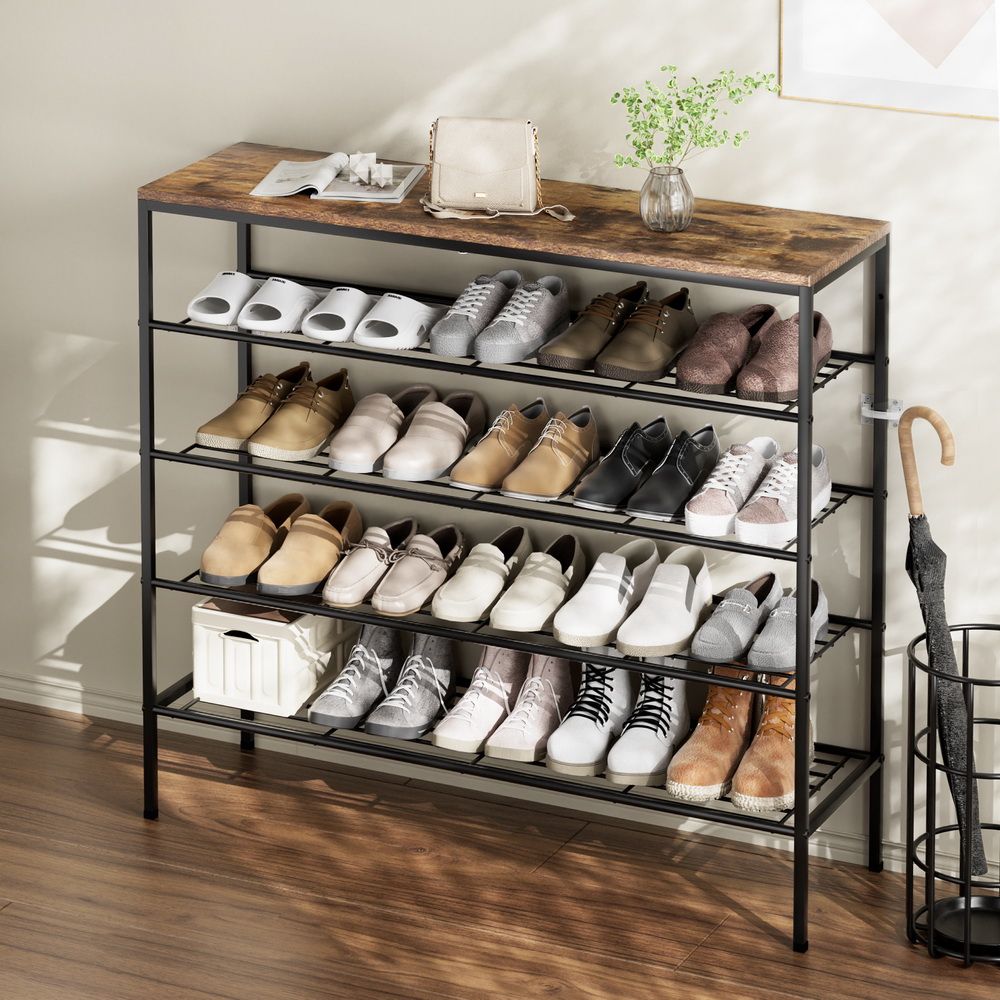 Artiss Shoe Rack 5-tier 25 Pairs Walnut Bob-Shoe Storage Cabinets-PEROZ Accessories