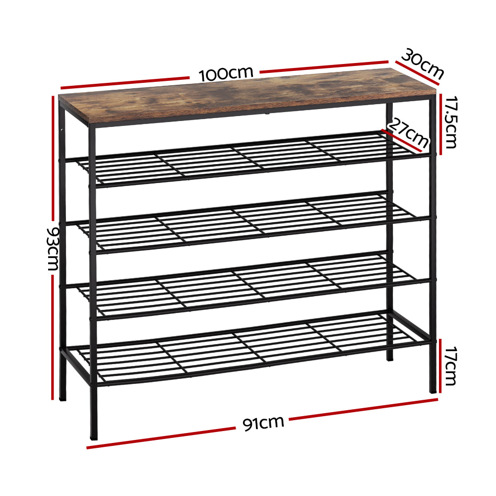 Artiss Shoe Rack 5-tier 25 Pairs Walnut Bob-Shoe Storage Cabinets-PEROZ Accessories