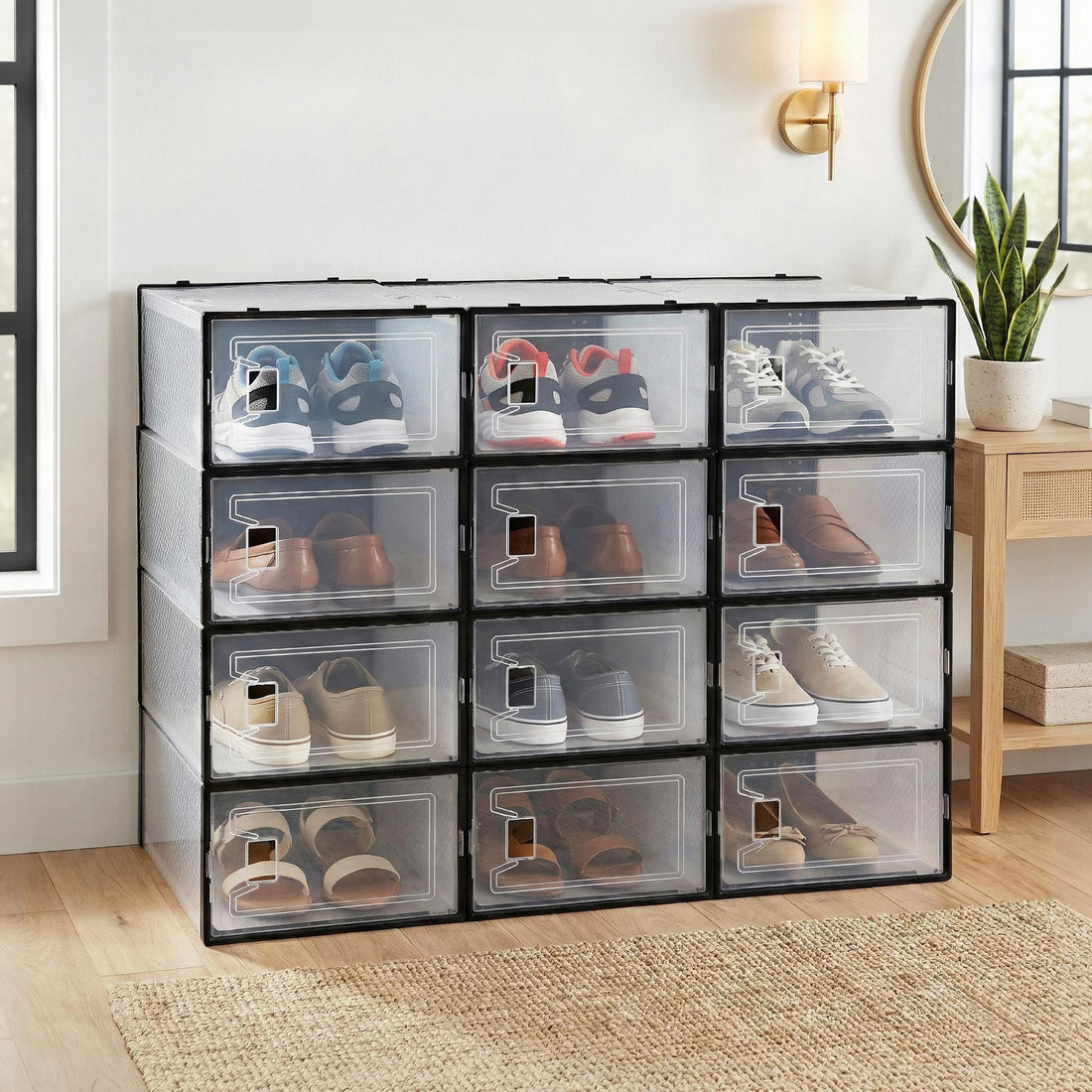 Artiss Shoe Storage Box DIY Set of 12 Stackable Black-Furniture > Living Room > Shoe Storage-PEROZ Accessories