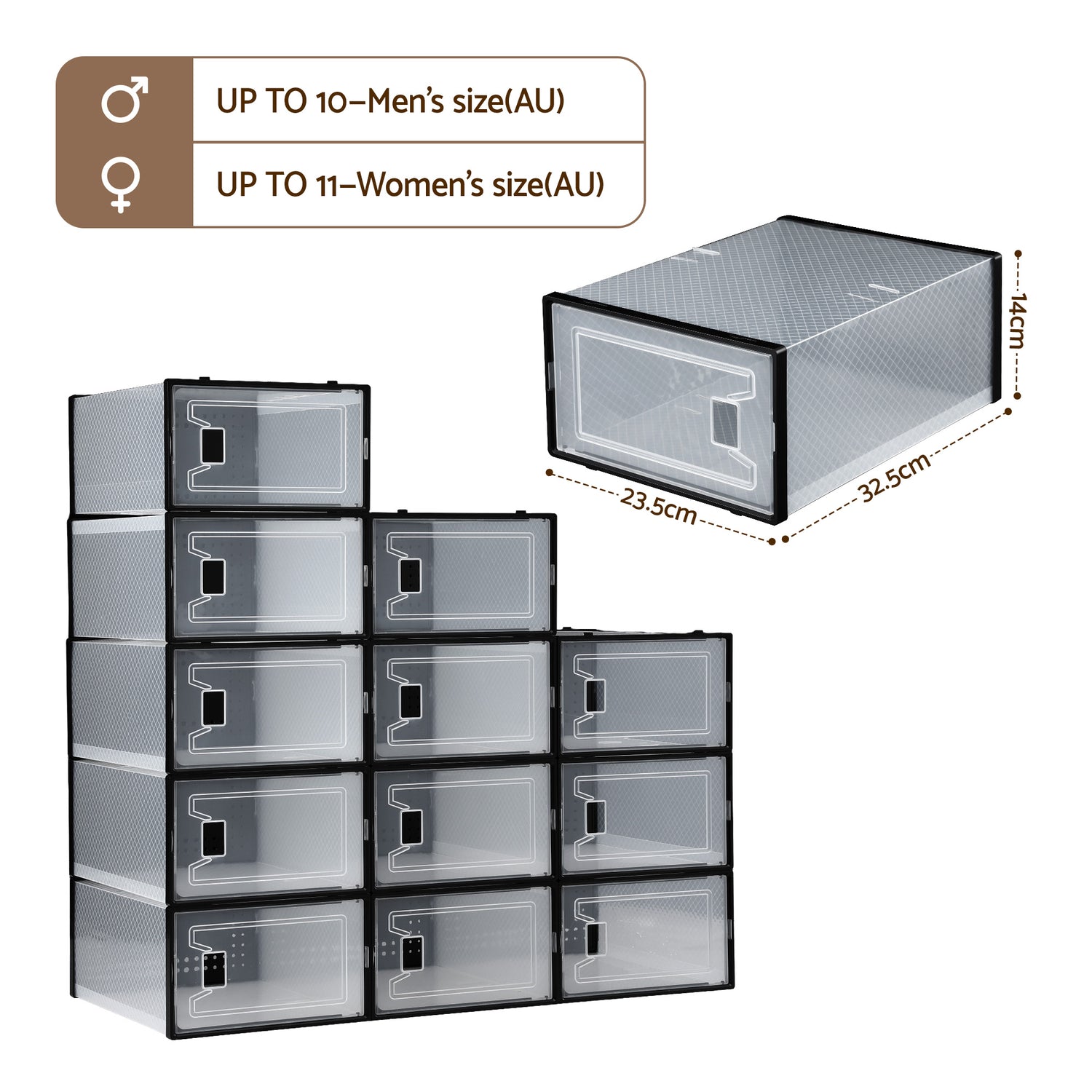 Artiss Shoe Storage Box DIY Set of 12 Stackable Black-Furniture > Living Room > Shoe Storage-PEROZ Accessories