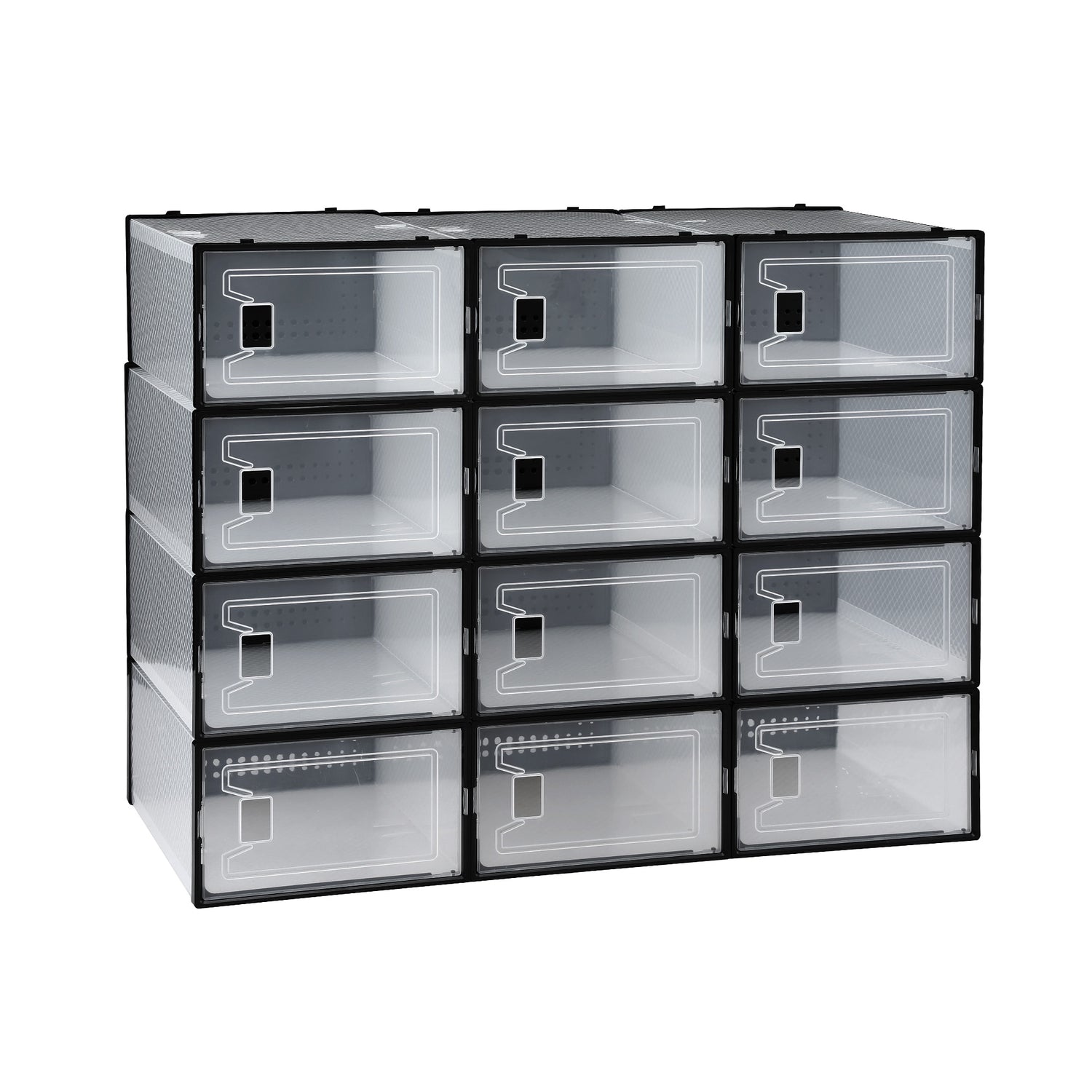 Artiss Shoe Storage Box DIY Set of 12 Stackable Black-Furniture > Living Room > Shoe Storage-PEROZ Accessories