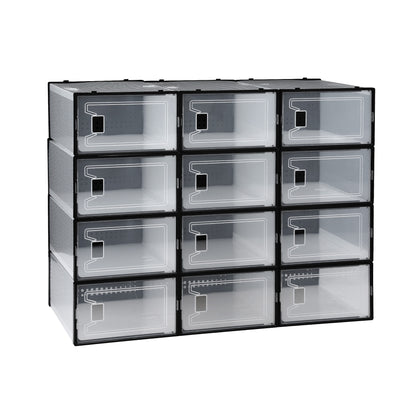 Artiss Shoe Storage Box DIY Set of 12 Stackable Black-Furniture > Living Room > Shoe Storage-PEROZ Accessories