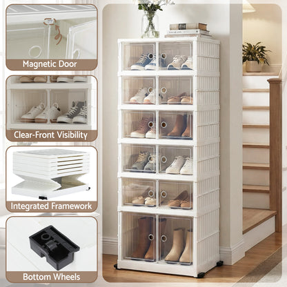 Artiss Foldable Shoe Storage Box 6 Tier 12 Pairs Entryway-Furniture > Living Room > Shoe Storage-PEROZ Accessories