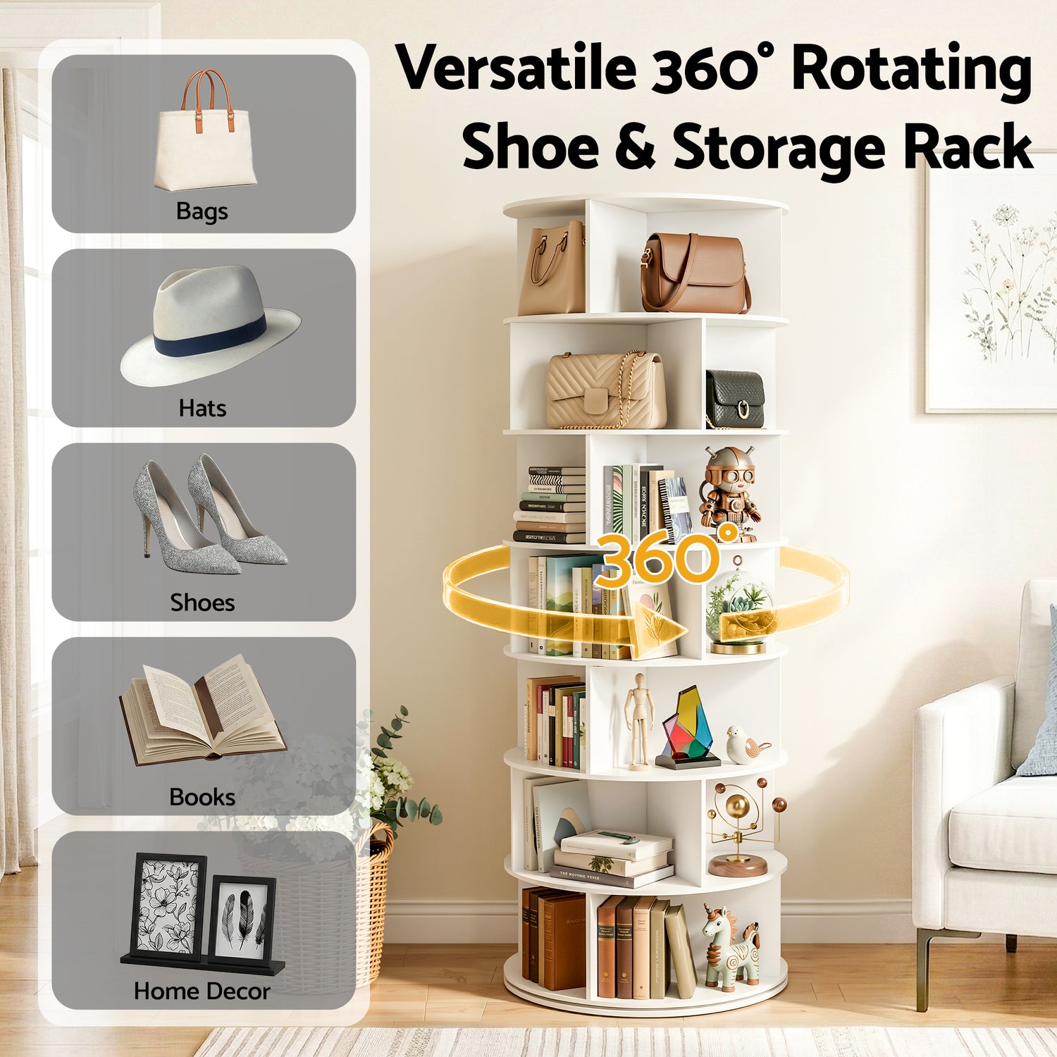 Artiss 7 Tier 360° Rotating Shoe Rack Storage Display Shelf White-Furniture > Living Room > Shoe Storage-PEROZ Accessories