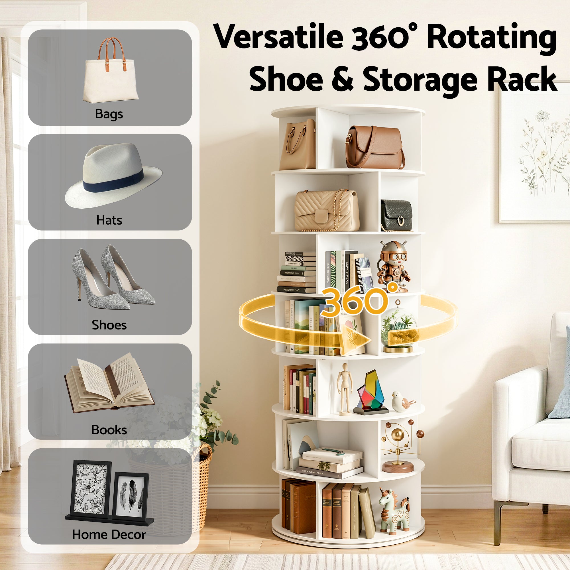 Artiss 7 Tier 360° Rotating Shoe Rack Storage Display Shelf White-Furniture > Living Room > Shoe Storage-PEROZ Accessories
