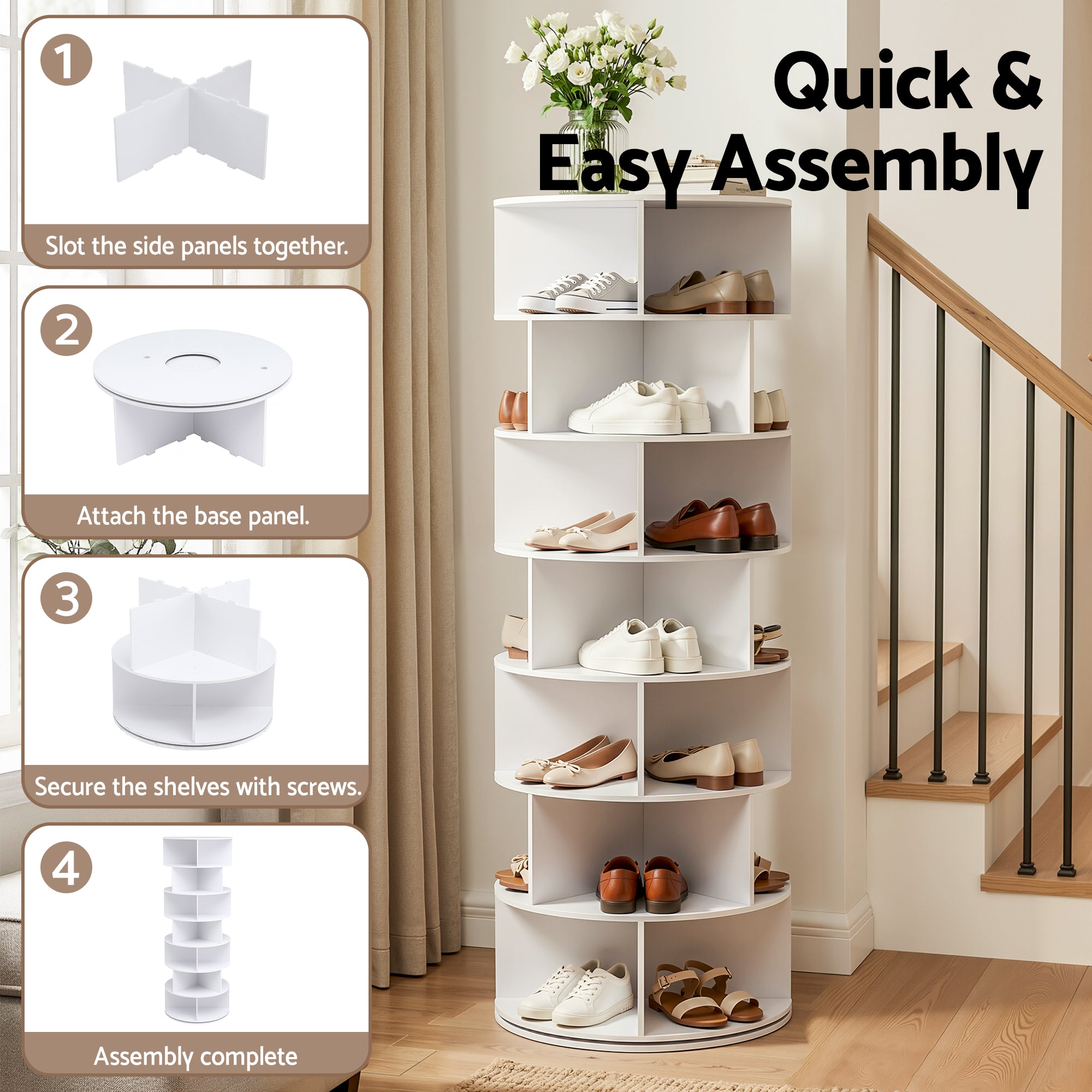 Artiss 7 Tier 360° Rotating Shoe Rack Storage Display Shelf White-Furniture > Living Room > Shoe Storage-PEROZ Accessories