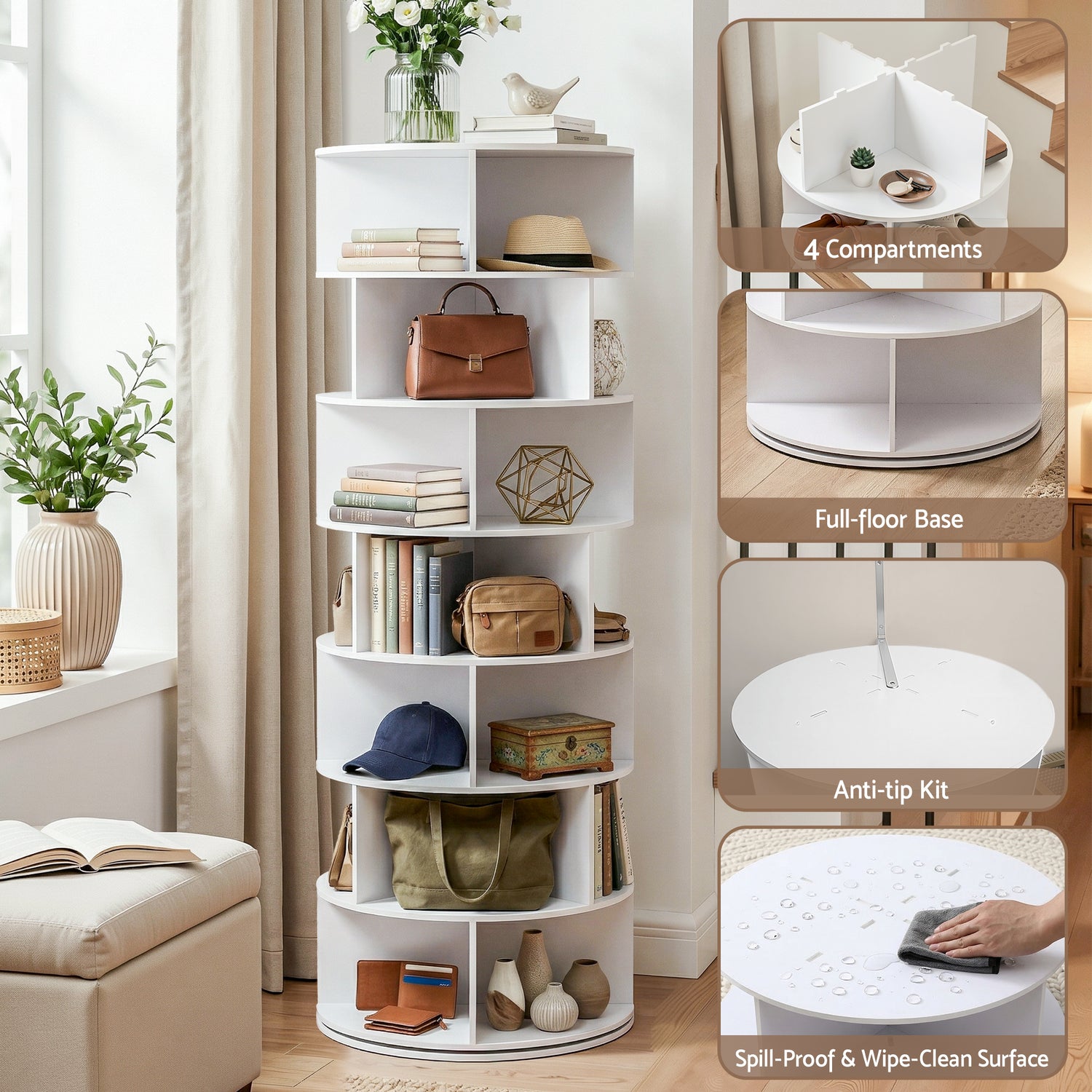 Artiss 7 Tier 360° Rotating Shoe Rack Storage Display Shelf White-Furniture > Living Room > Shoe Storage-PEROZ Accessories