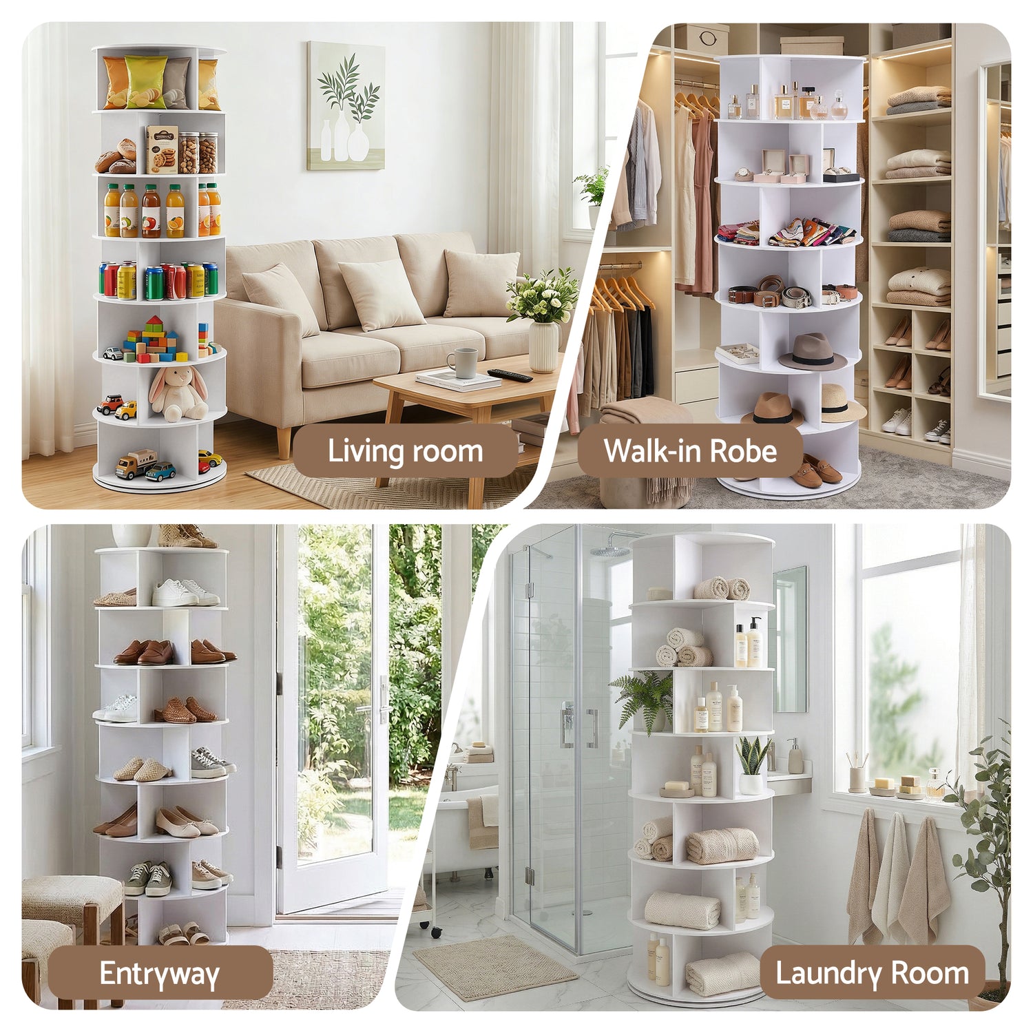Artiss 7 Tier 360° Rotating Shoe Rack Storage Display Shelf White-Furniture > Living Room > Shoe Storage-PEROZ Accessories
