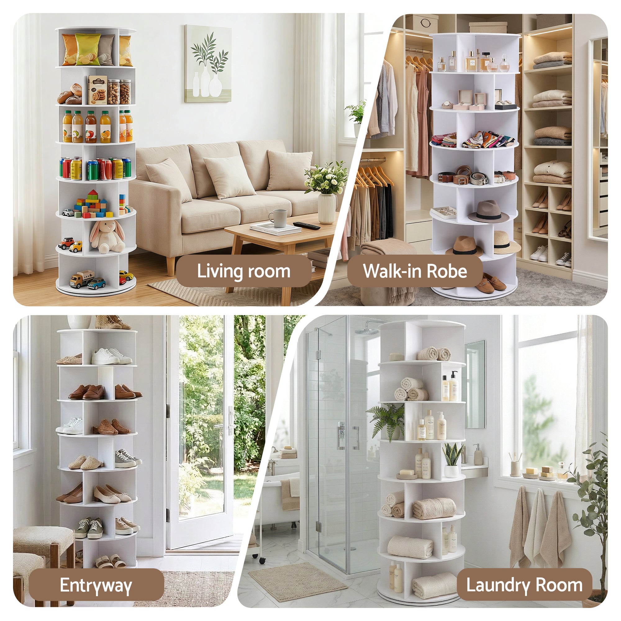 Artiss 7 Tier 360° Rotating Shoe Rack Storage Display Shelf White-Furniture > Living Room > Shoe Storage-PEROZ Accessories