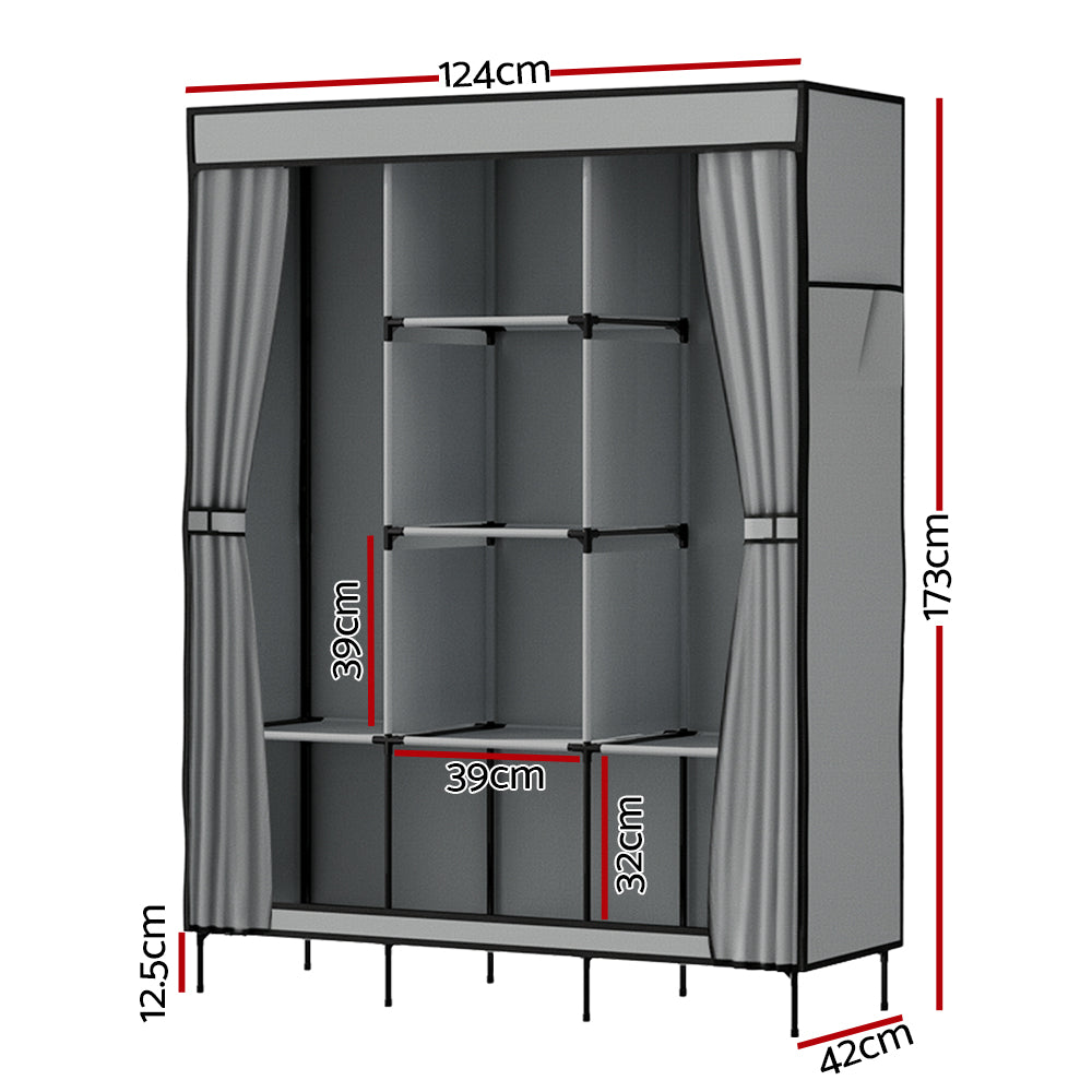 Artiss Large Portable Clothes Closet Wardrobe with Shelf Grey-Home &amp; Garden &gt; Storage-PEROZ Accessories