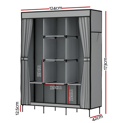 Artiss Large Portable Clothes Closet Wardrobe with Shelf Grey-Home &amp; Garden &gt; Storage-PEROZ Accessories