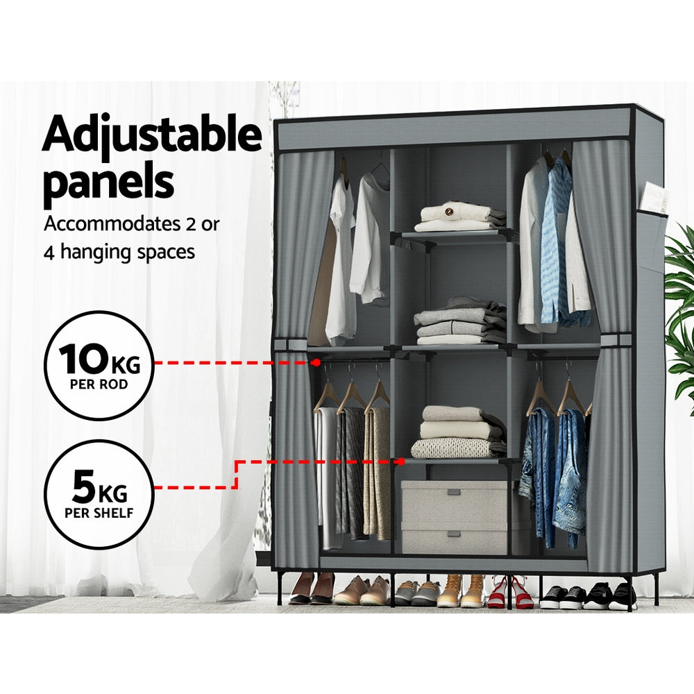 Artiss Large Portable Clothes Closet Wardrobe with Shelf Grey-Home &amp; Garden &gt; Storage-PEROZ Accessories