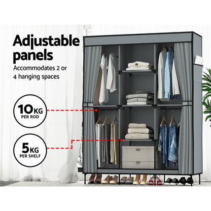 Artiss Large Portable Clothes Closet Wardrobe with Shelf Grey-Home &amp; Garden &gt; Storage-PEROZ Accessories