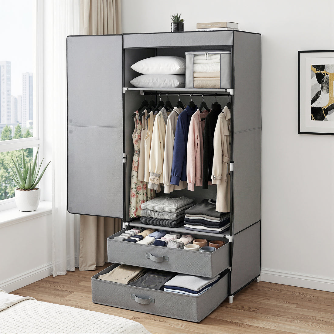Artiss Large Portable Clothes Closet Wardrobe with Magnetic Door Grey-Home &amp; Garden > Storage > Clothing &amp; Wardrobe Storage-PEROZ Accessories