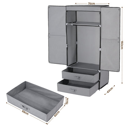 Artiss Large Portable Clothes Closet Wardrobe with Magnetic Door Grey-Home &amp; Garden > Storage > Clothing &amp; Wardrobe Storage-PEROZ Accessories