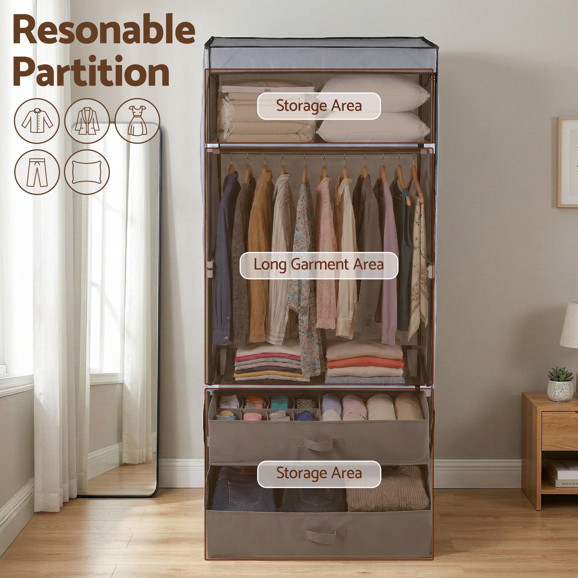 Artiss Large Portable Clothes Closet Wardrobe with Magnetic Door Grey-Home &amp; Garden > Storage > Clothing &amp; Wardrobe Storage-PEROZ Accessories