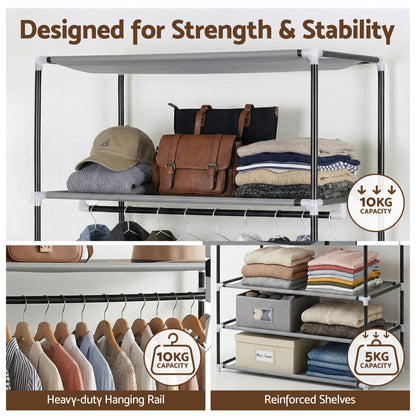 Artiss Large Portable Clothes Closet Wardrobe with Magnetic Door Grey-Home &amp; Garden > Storage > Clothing &amp; Wardrobe Storage-PEROZ Accessories