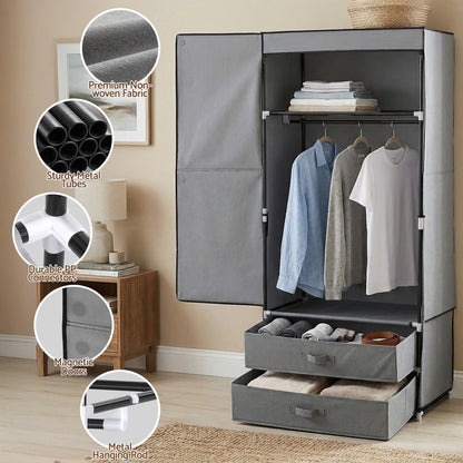 Artiss Large Portable Clothes Closet Wardrobe with Magnetic Door Grey-Home &amp; Garden > Storage > Clothing &amp; Wardrobe Storage-PEROZ Accessories