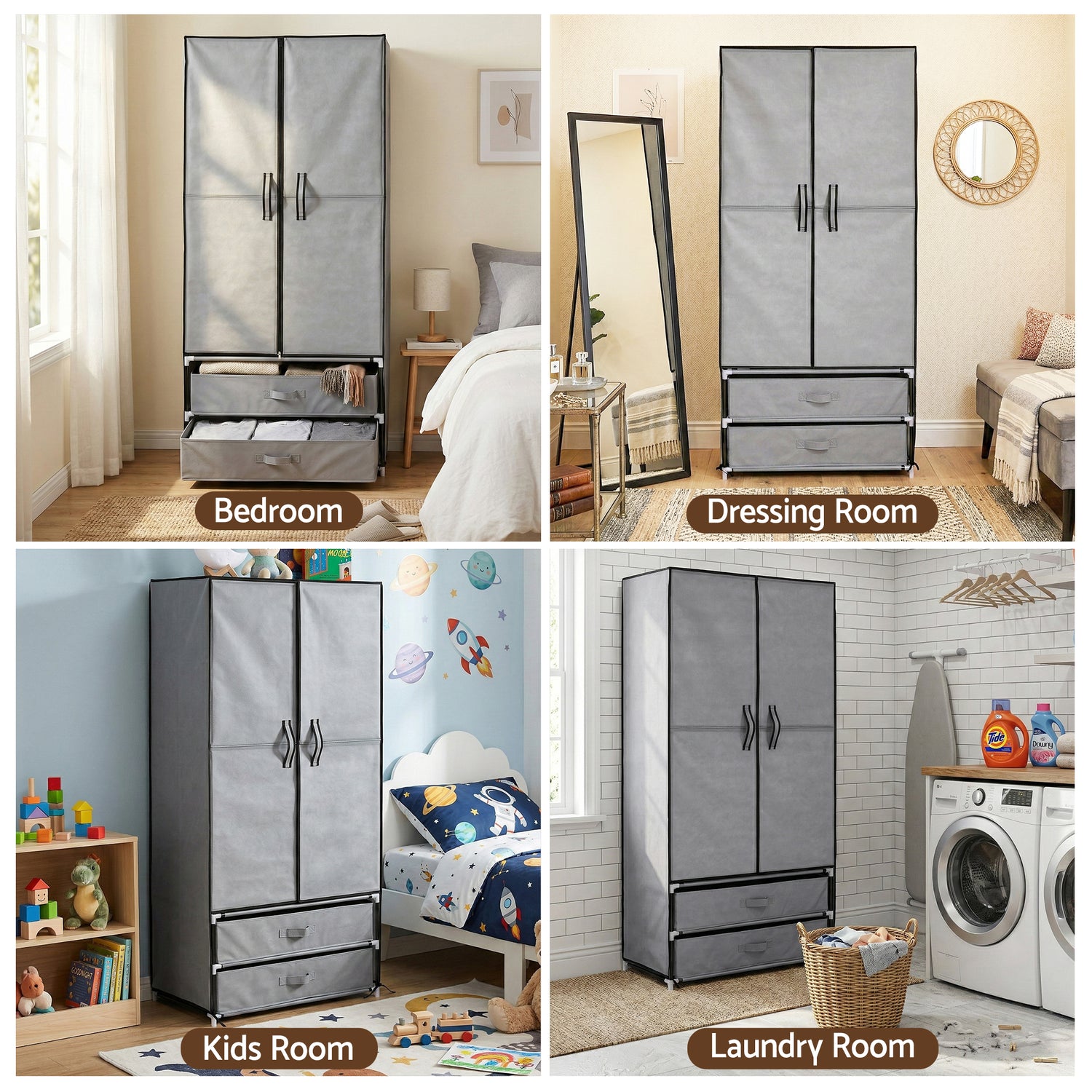 Artiss Large Portable Clothes Closet Wardrobe with Magnetic Door Grey-Home &amp; Garden > Storage > Clothing &amp; Wardrobe Storage-PEROZ Accessories