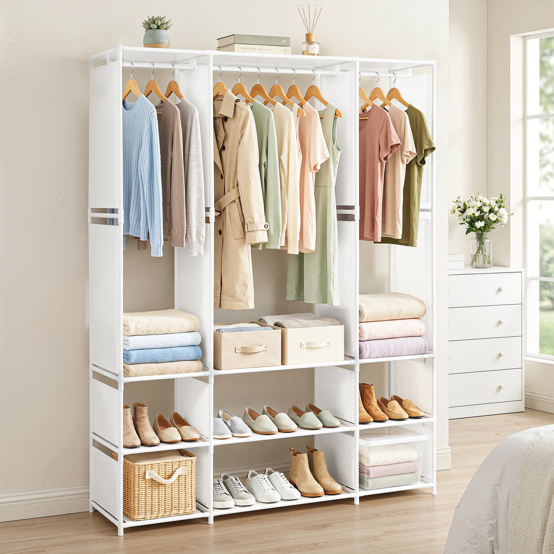 Artiss Large Portable Clothes Closet Wardrobe with Open Shelf White-Home &amp; Garden > Storage > Clothing &amp; Wardrobe Storage-PEROZ Accessories