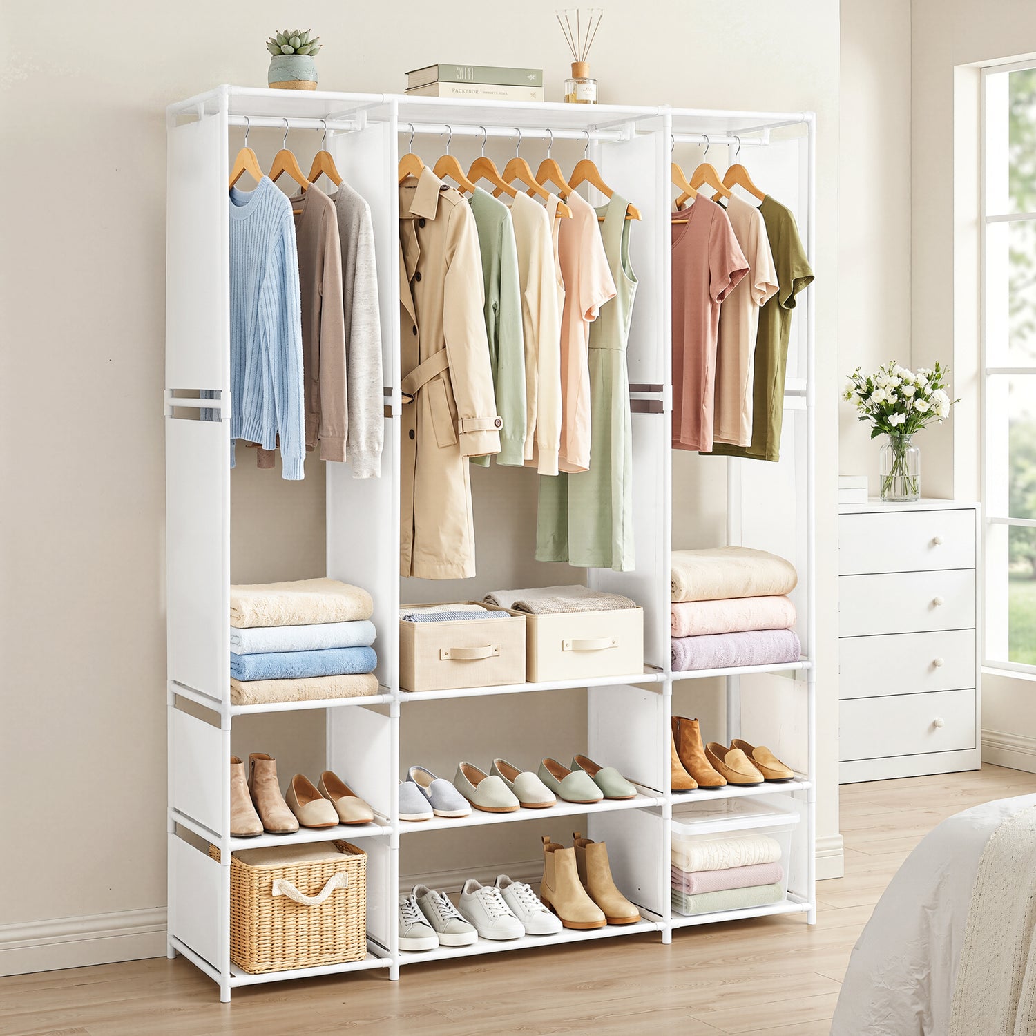 Artiss Large Portable Clothes Closet Wardrobe with Open Shelf White-Home &amp; Garden > Storage > Clothing &amp; Wardrobe Storage-PEROZ Accessories