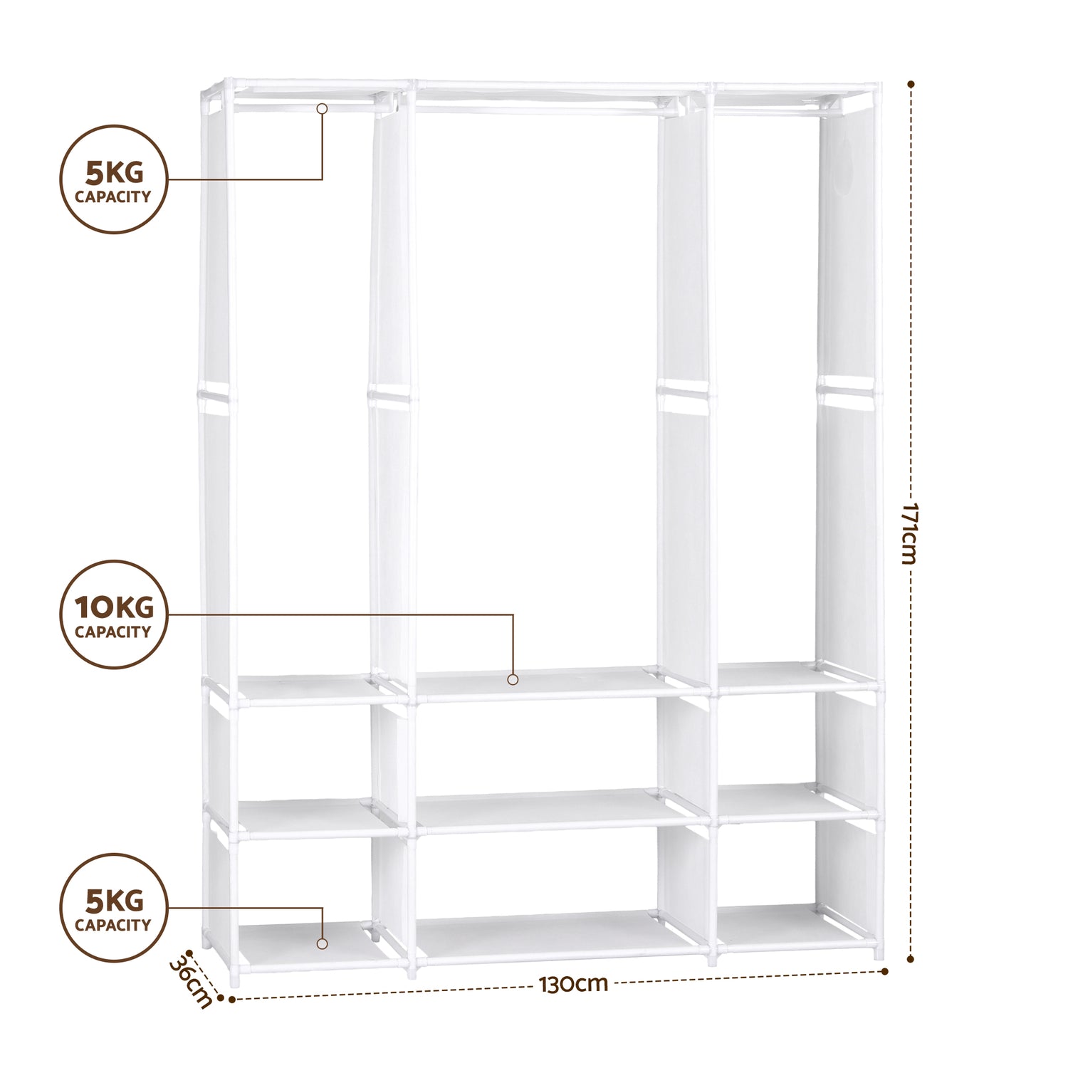Artiss Large Portable Clothes Closet Wardrobe with Open Shelf White-Home &amp; Garden > Storage > Clothing &amp; Wardrobe Storage-PEROZ Accessories