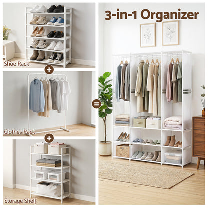 Artiss Large Portable Clothes Closet Wardrobe with Open Shelf White-Home &amp; Garden > Storage > Clothing &amp; Wardrobe Storage-PEROZ Accessories