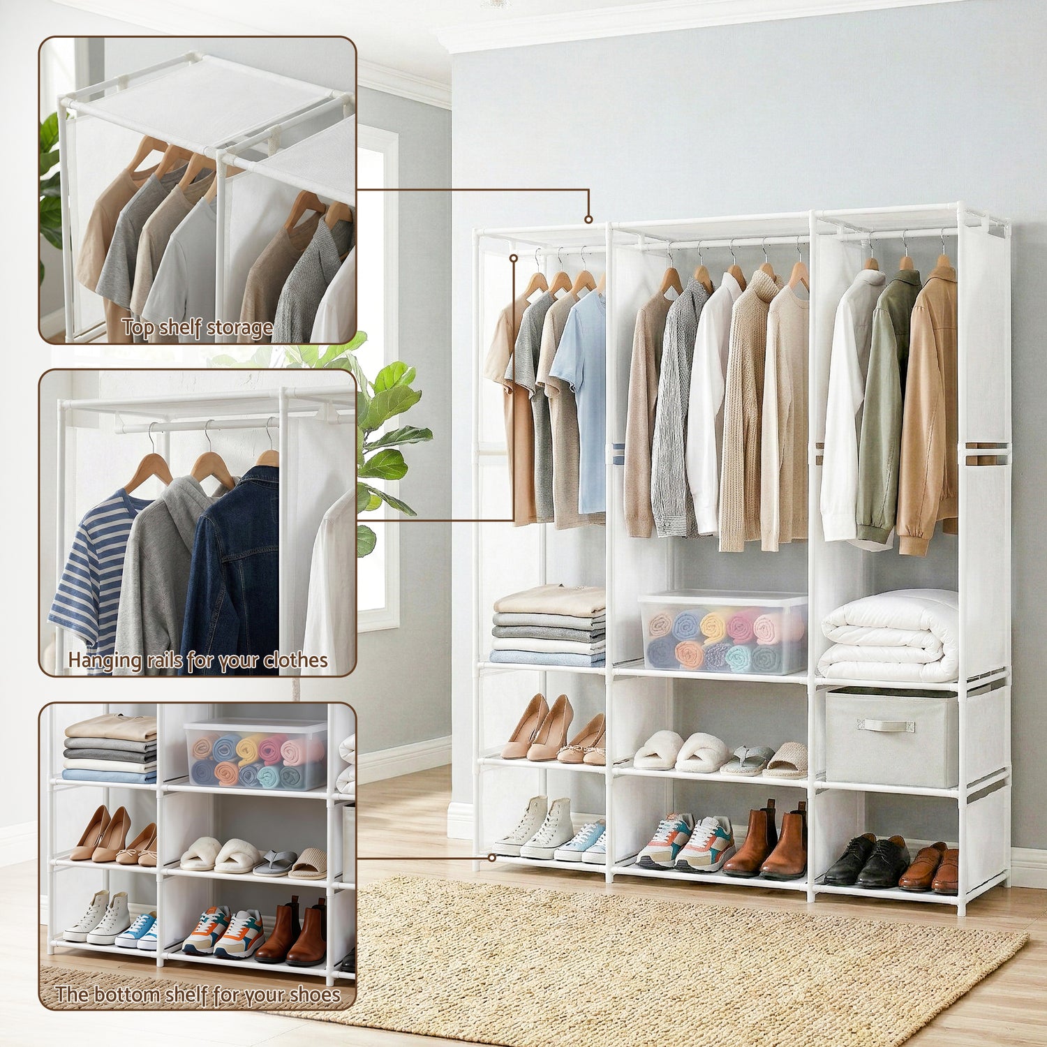 Artiss Large Portable Clothes Closet Wardrobe with Open Shelf White-Home &amp; Garden > Storage > Clothing &amp; Wardrobe Storage-PEROZ Accessories