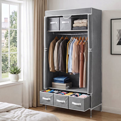 Artiss Large Portable Clothes Closet Wardrobe with Tiebacks Grey-Home &amp; Garden > Storage > Clothing &amp; Wardrobe Storage-PEROZ Accessories