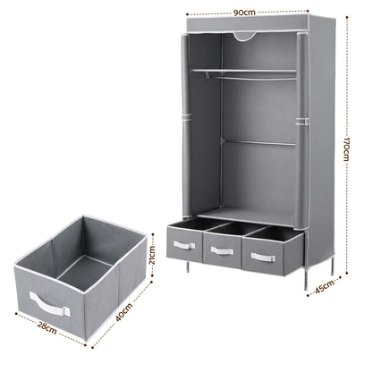 Artiss Large Portable Clothes Closet Wardrobe with Tiebacks Grey-Home &amp; Garden > Storage > Clothing &amp; Wardrobe Storage-PEROZ Accessories
