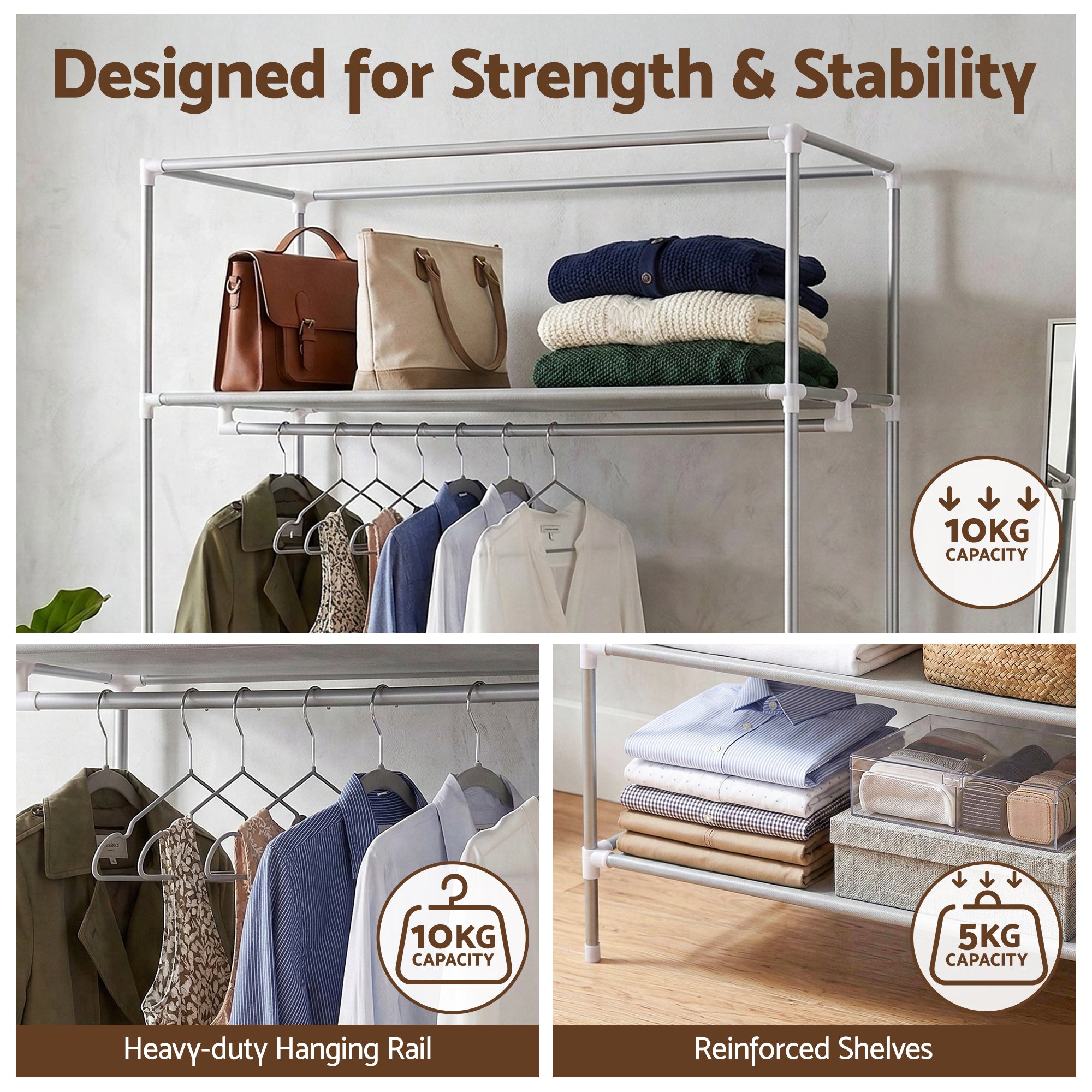Artiss Large Portable Clothes Closet Wardrobe with Tiebacks Grey-Home &amp; Garden > Storage > Clothing &amp; Wardrobe Storage-PEROZ Accessories