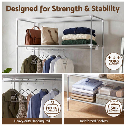 Artiss Large Portable Clothes Closet Wardrobe with Tiebacks Grey-Home &amp; Garden > Storage > Clothing &amp; Wardrobe Storage-PEROZ Accessories