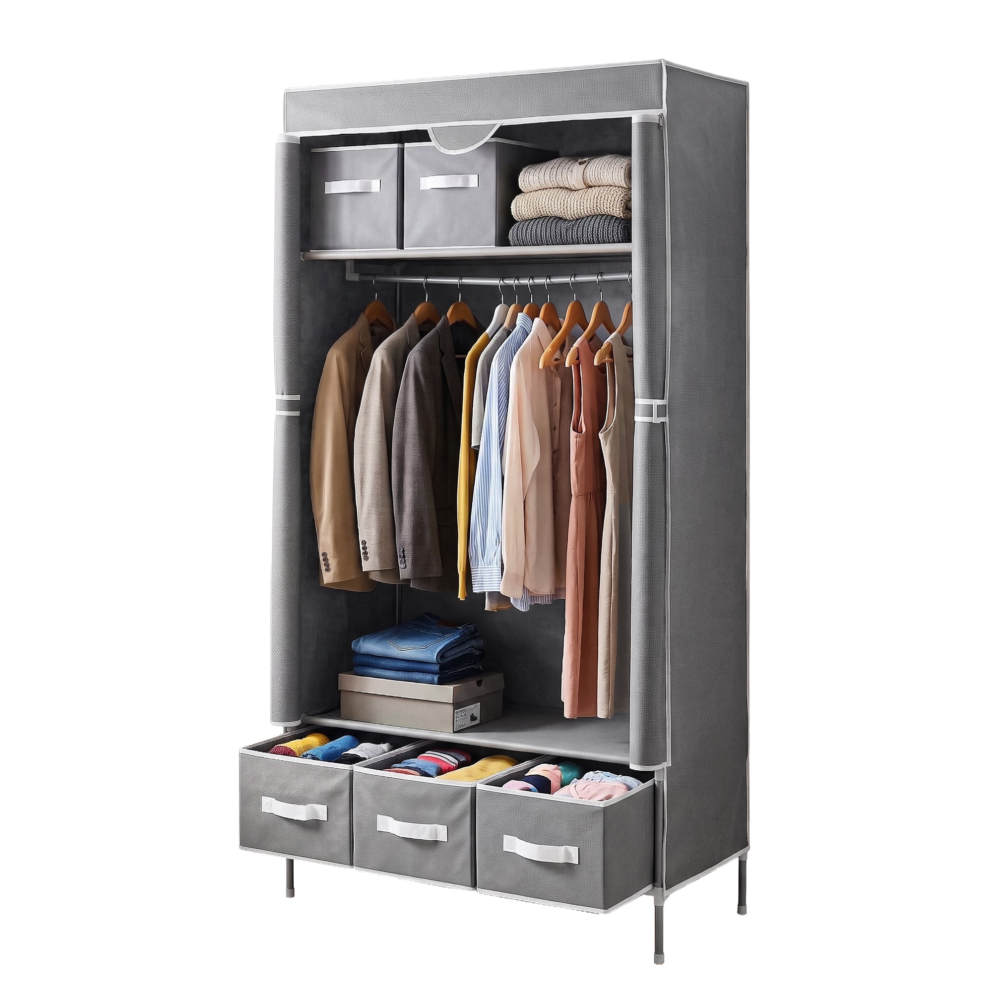 Artiss Large Portable Clothes Closet Wardrobe with Tiebacks Grey-Home &amp; Garden > Storage > Clothing &amp; Wardrobe Storage-PEROZ Accessories