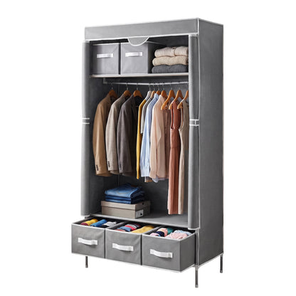 Artiss Large Portable Clothes Closet Wardrobe with Tiebacks Grey-Home &amp; Garden > Storage > Clothing &amp; Wardrobe Storage-PEROZ Accessories