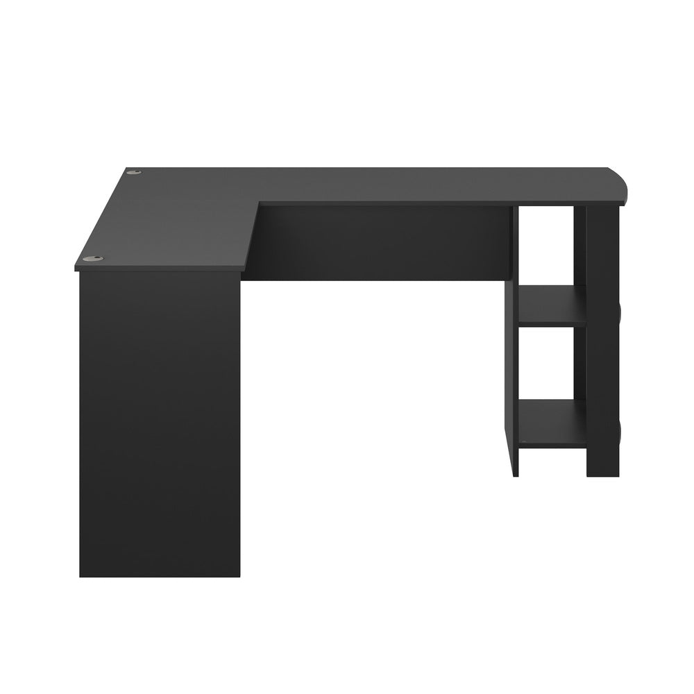 Oikiture L-shape Computer Desk with Storage Shelves Black-Computer Desks-PEROZ Accessories