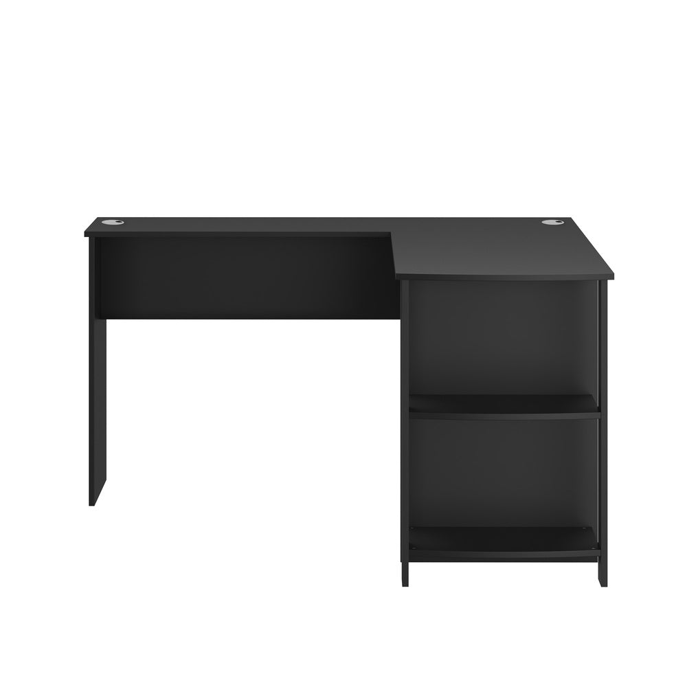 Oikiture L-shape Computer Desk with Storage Shelves Black-Computer Desks-PEROZ Accessories