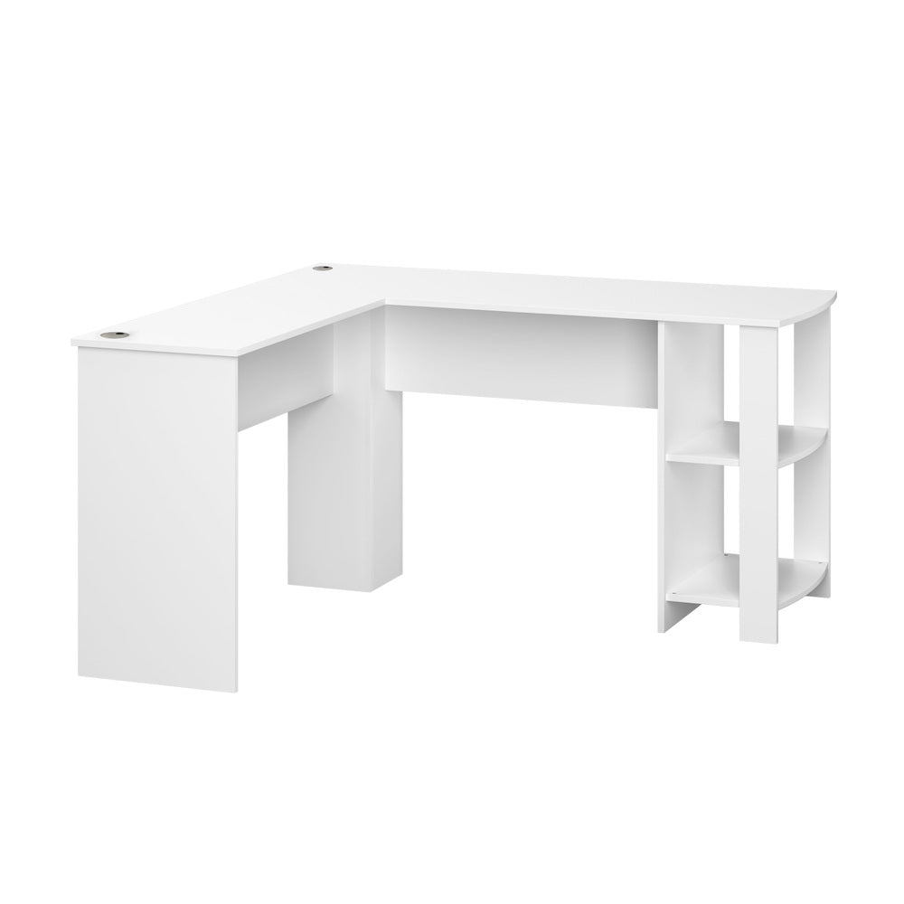 Oikiture L-shape Computer Desk with Storage Shelves White-Computer Desks-PEROZ Accessories