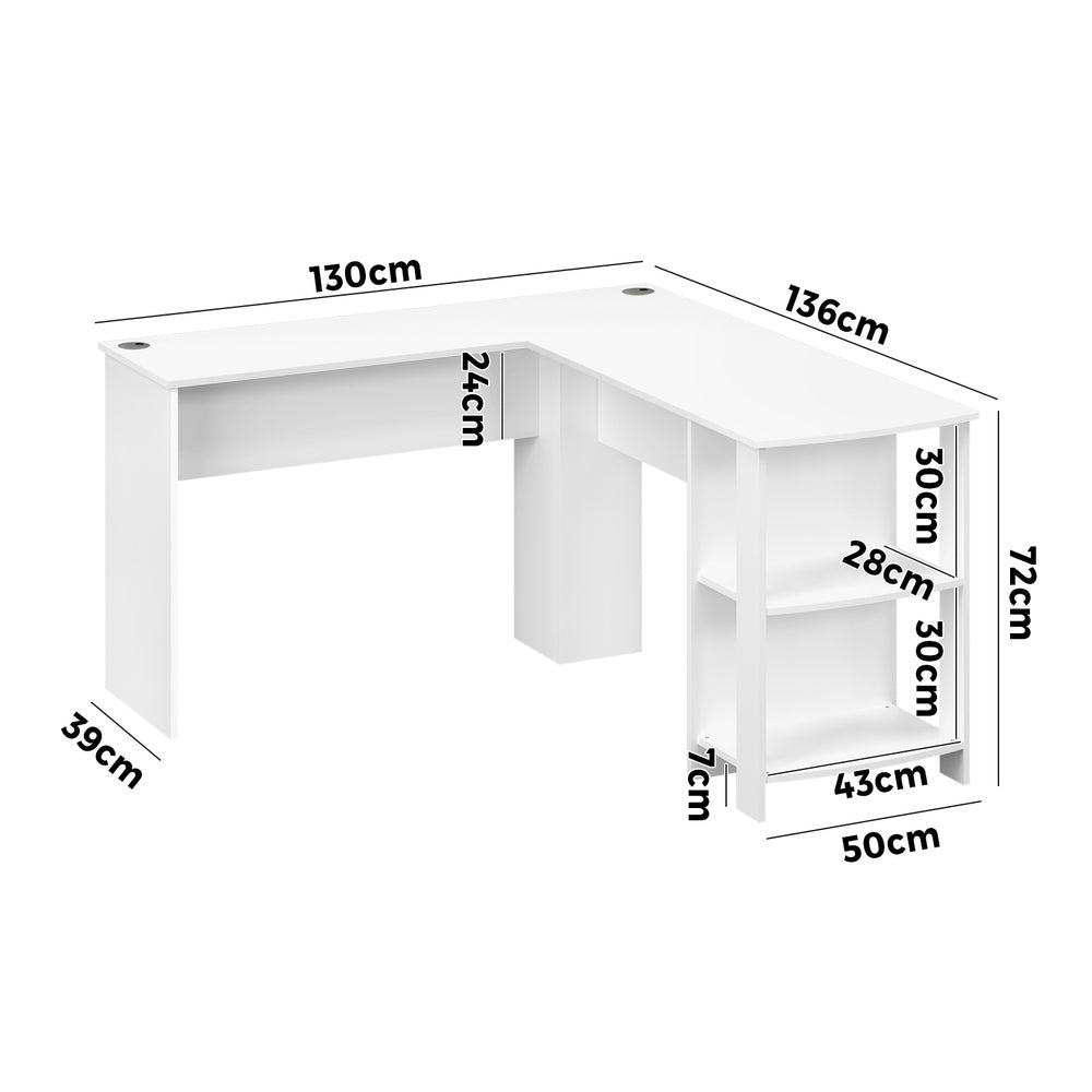 Oikiture L-shape Computer Desk with Storage Shelves White-Computer Desks-PEROZ Accessories