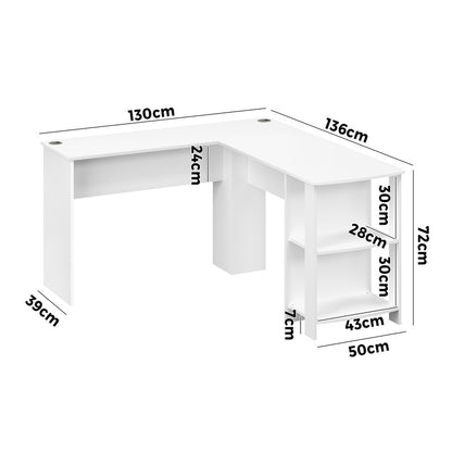 Oikiture L-shape Computer Desk with Storage Shelves White-Computer Desks-PEROZ Accessories