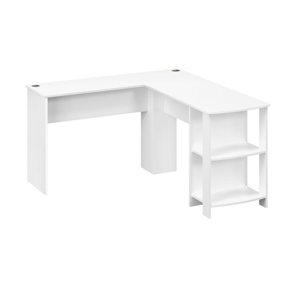 Oikiture L-shape Computer Desk with Storage Shelves White-Computer Desks-PEROZ Accessories