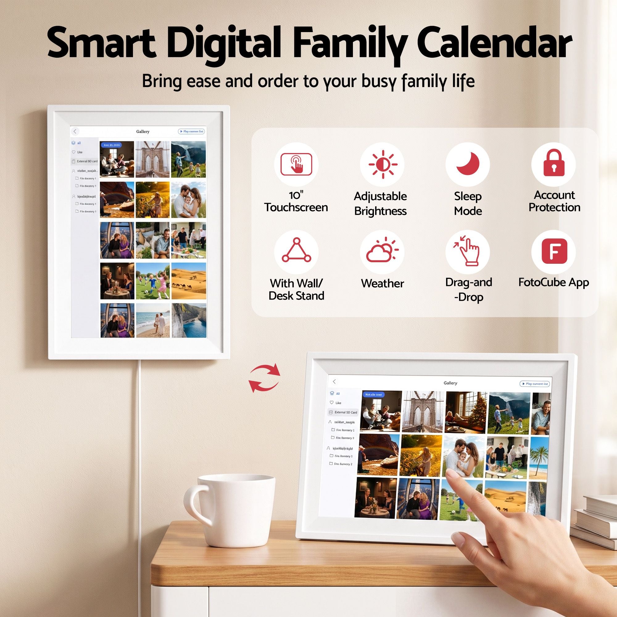 Artiss 10" Digital Calendar Planner Smart Photo Frame Family Chore Chart &amp; Sync