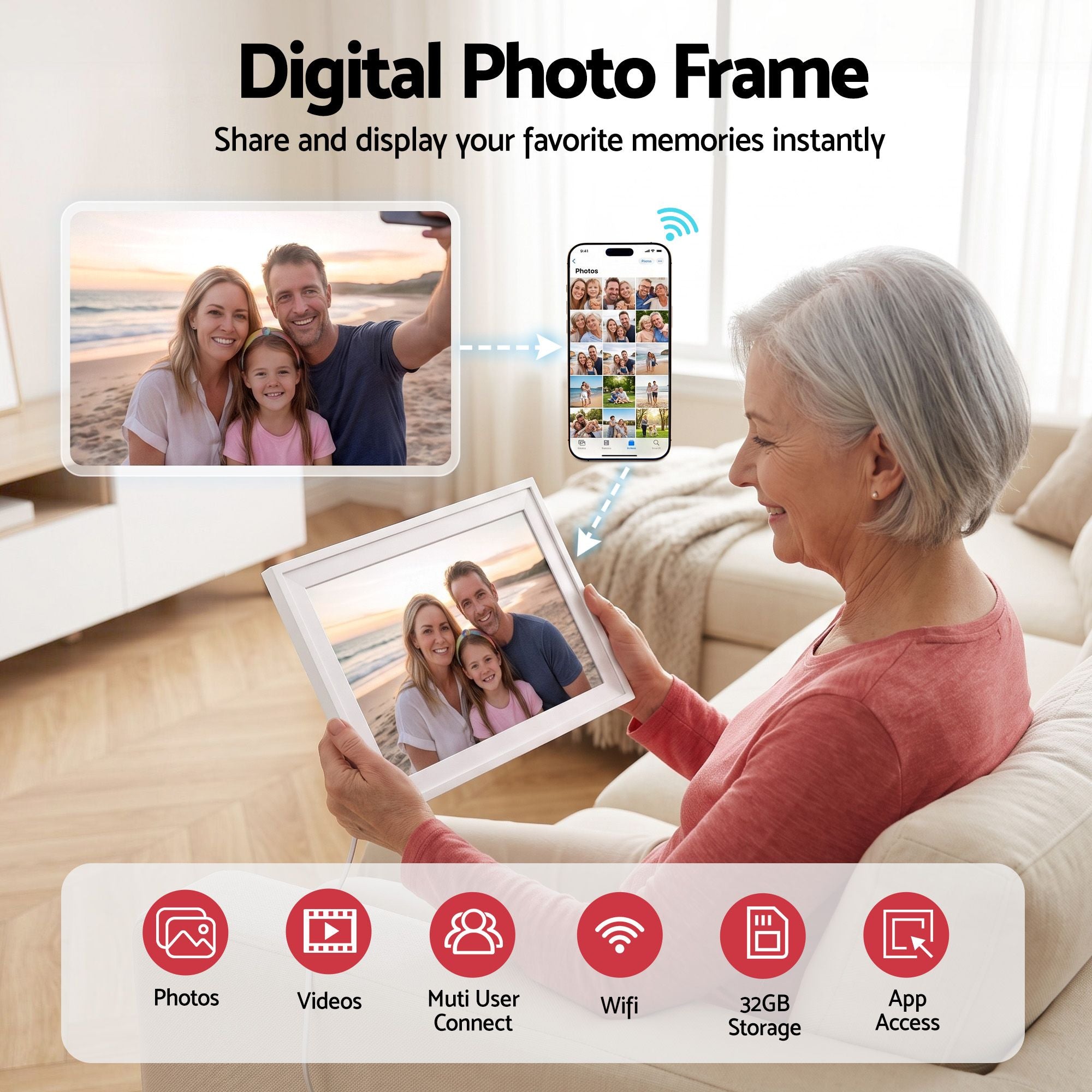 Artiss 10" Digital Calendar Planner Smart Photo Frame Family Chore Chart &amp; Sync