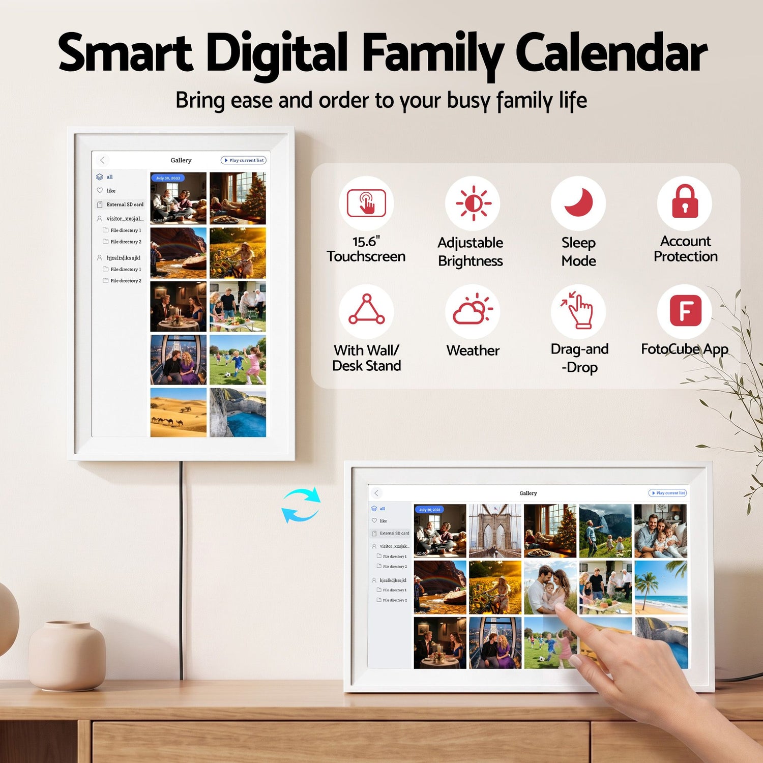 Artiss 15.6" Digital Calendar Planner Smart Photo Frame Family Chore Chart &amp; Sync
