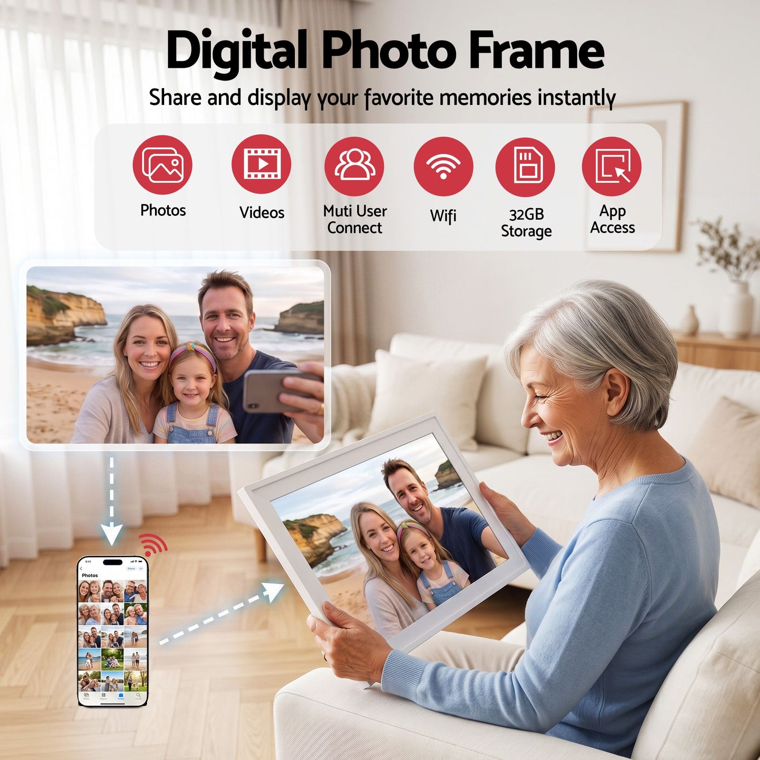 Artiss 15.6" Digital Calendar Planner Smart Photo Frame Family Chore Chart &amp; Sync