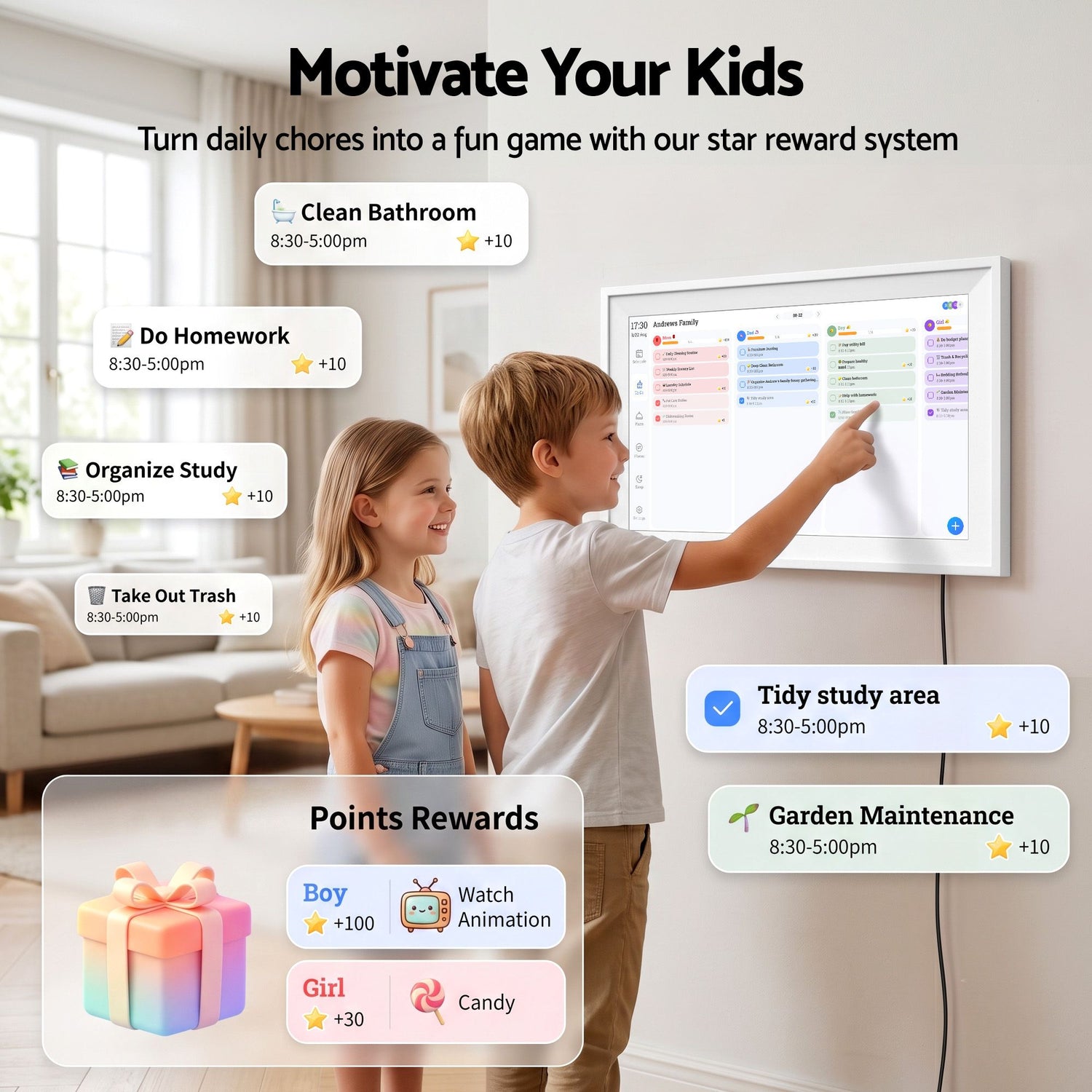 Artiss 15.6" Digital Calendar Planner Smart Photo Frame Family Chore Chart &amp; Sync